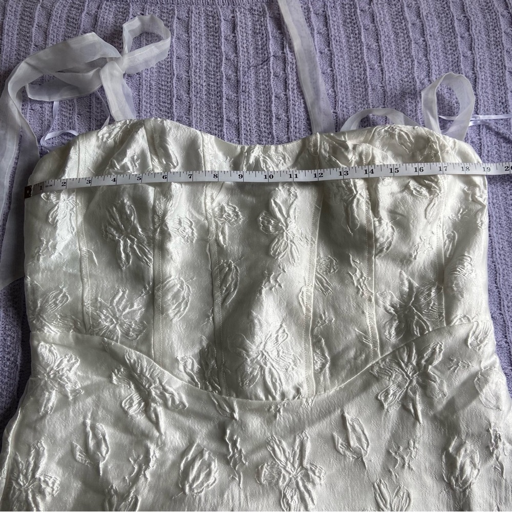 NWOT Lulus Gorgeous Persona White Satin Jacquard Tie-Strap Midi Dress - Picture 7 of 9